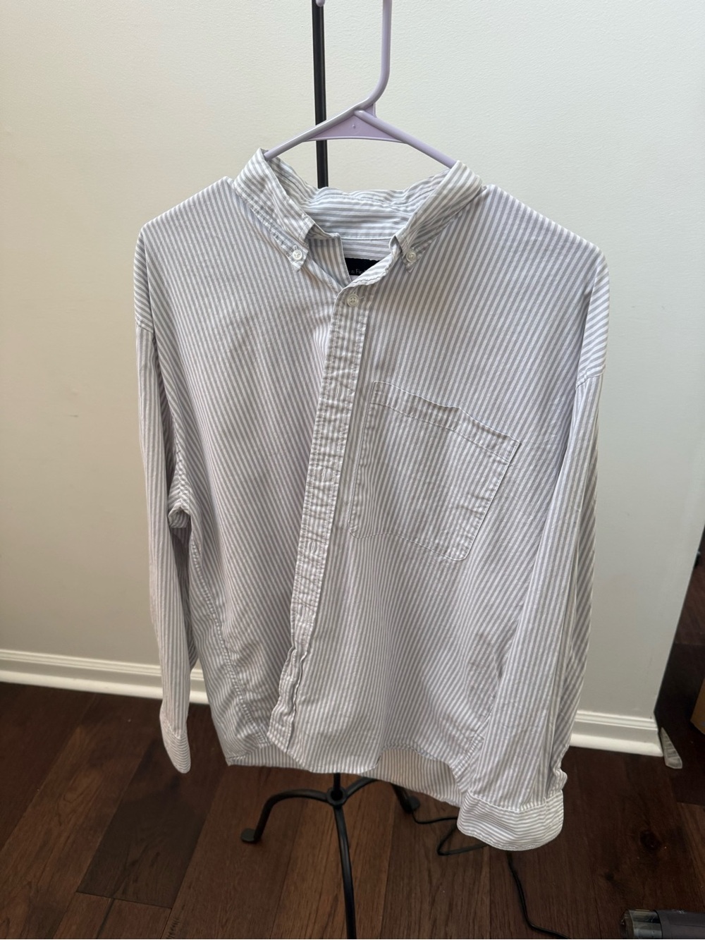 Abercrombie & Fitch Gray and White Striped Button-Down Shirt